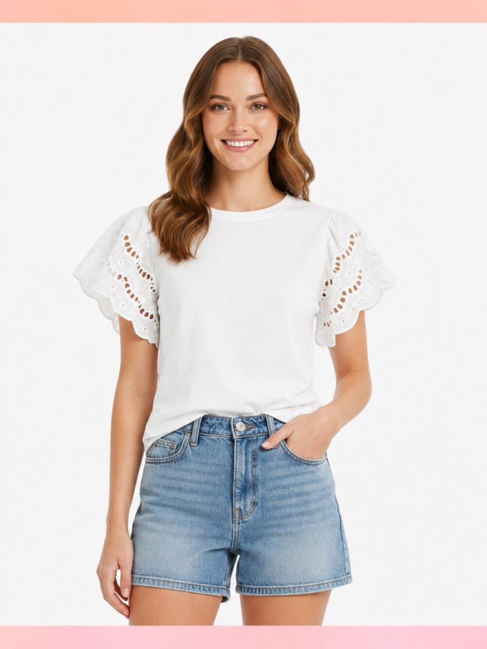 White Eyelet Ruffle Sleeve Blouse – Chic & Feminine Size- Small/Medium